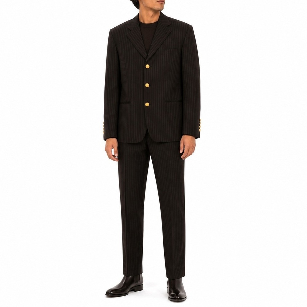 Ferrecci Dark Brown Pinstripe Suit Set Mens 48R 42x31 Pleated Pants 3 Button 90s